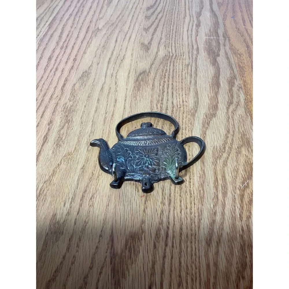 Vintage Teapot Wall Hook Key Holder Cast Metal Kitchen Decor Cottage Farmhouse